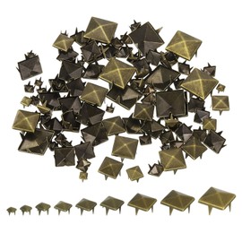uxcell 90Pcs Square Pyramid Rivets, 4mm,5mm,6mm,7mm,8mm,9mm,10mm,12mm,15mm Four-Jaw Studs Spikes, Copper Punk Rock Nailhead Spots for Clothing (Bronze)