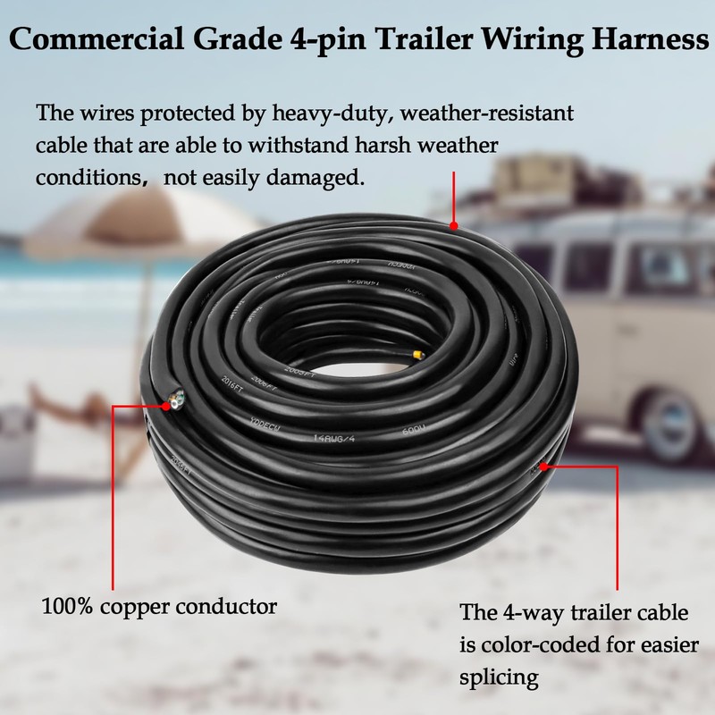 4 Way Trailer Wire - 14 Gauge 4 Conductor 30FT