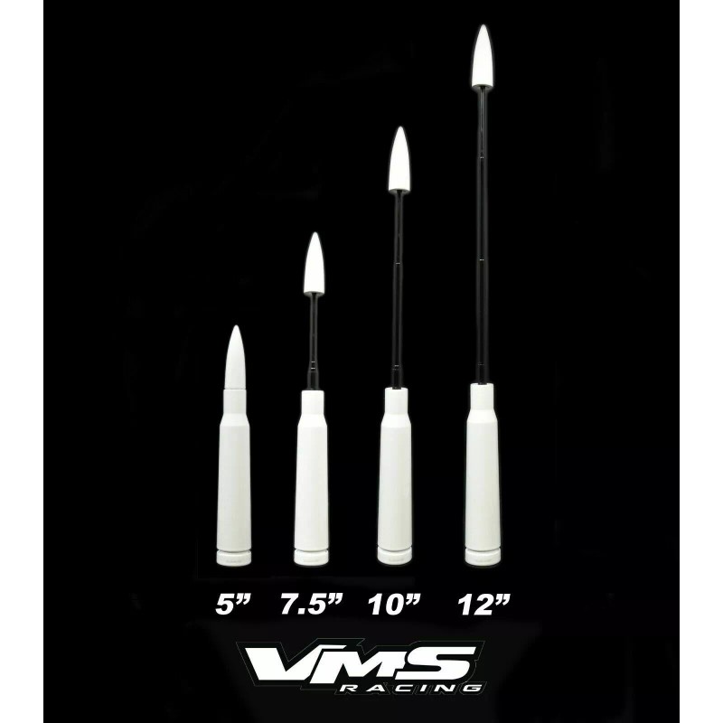 VMS RACING Anti-Theft Retractable White 50 Caliber Bullet Short Antenna