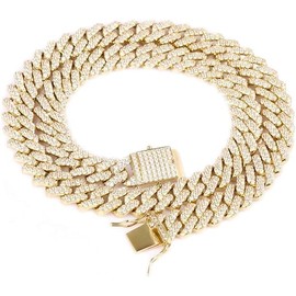 NOBYLO 12MM Heavy Miami Cuban Link Chain Necklace Real 14k Gold Plated Full Iced Out Chain Jewelry (26 Inches 14K Gold Plate)
