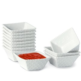 UIBFCWN 2.3 oz Ceramic Dip Bowls Set, White Dipping Sauce Bowls/Dishes for Tomato Sauce, 2.7 Inches Soy Sauce Dish, Square Side Dishes, Mini Appetizer Plates for Condiment Sushi