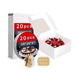 Zzrywuty 10x10x5 Inches Cake Box with Cake Board Set (40Pcs, 20Pcs Boxes& 20Pcs Boards), Bakery Boxes Cajas Pasteles for Cake, Pastries, Chocolates, Cookies, Pie