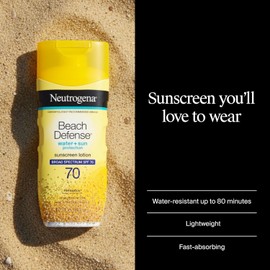 NEUTRÓGENA | Bloqueador Protector Solar 70 SPF Solar Beach Defense | Resistente al Agua | Loción Ligera |Apto Pieles Grasas y Mixtas | No es oleoso | 198ml