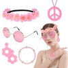 HyperFun Hippie Costume Accessories Set Peace Sign Necklace Sunglasses Flower