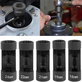 5PCS 12 Point 1/2" Drive Strut Nut Socket Set 18MM 19MM 21MM 22MM 24MM, Suspension Strut Nut Socket Tool Easy Remove Strut Nuts