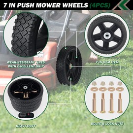 CheeMuii 4 Pcs 7 Inch Lawn Mower Wheels 4 Pack 7" Push Mower Wheels with Bolts and Lock Nuts Kit Fit for Most Standard push Lawn Mowers/Generator/Garden Tiller/Handtruck