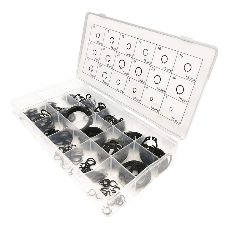 Snap Ring, C Clip, 225 Pieces, 18 Types, M6-M32, C-Shape,