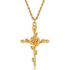 APMUTSS Cross Necklace for Women, Dainty Birth Flower Necklace 18K Gold Plated Trendy Stainless Steel Chain Jewelry