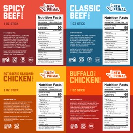 New Primal Meat Sticks Sampler, Grass-Fed Beef, All Natural Chicken, Keto & Gluten Free Healthy Snacks for Adults, Sugar Free Low Carb High Protein Snack, Variety Pack, 10 Count
