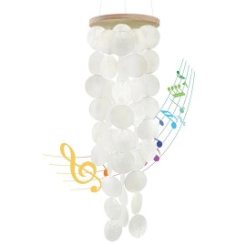 Wind Chimes for Outside Handcrafted Rainbow Capiz Shells Windchime Coastal Style Decor for Indoor/Outdoors Garden DecorColor: Rainbow, Size: 13*13*6 cm
