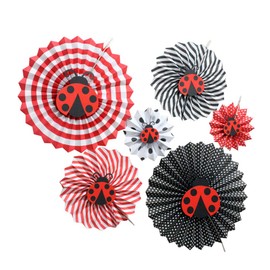 6PCS Ladybug Red Black Tissue Paper Fans for Ladybug Themed Party Decor Boy Girl First Birthday Decoration Baby Shower Birthday Party Photo Props Decor