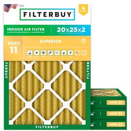 Filterbuy 20x25x2 Air Filter MERV 11 Superior Pet & Allergy Defense (4-Pack), Electrostatic Pleated HVAC AC Furnace Filters Replacement, Made in USA (Actual Size: 19.50 x 24.50 x 1.75)