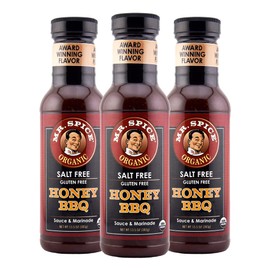 Mr. Spice Salt Free Award-Winning Taste Honey BBQ Sauce | Low Sodium | Organic | No Salt BBQ Sauces | Gluten Free | Low Calorie BBQ Sauce | 13.5 Ounce (Pack of 3)