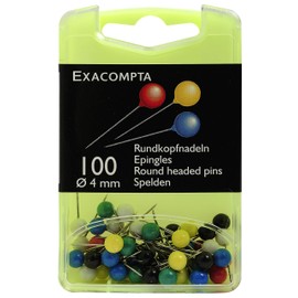 Exacompta - Ref 14345E - Round Head Push Pins (Pack of 100) - 4mm Wifth x 15mm Height in Size - Suitable for Pinboards or Corkboards in Offices, Homes & Businesses - Assorted Colours
