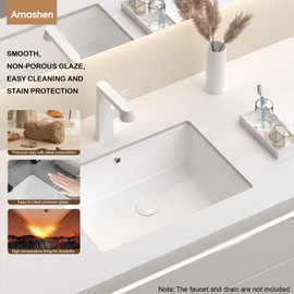 AMASHEN 17-Inch Undermount Bathroom Sink, White Ceramic Rectangular Vanity Sink with Overflow, Modern Under Counter Lavatory Basin for Bathroom Vanity, UB-06