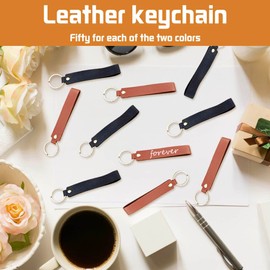 Leather Keychain Kit - 100 Pcs PU Leather Key Fobs Blanks with Rivets and Keychain Ring, DIY Laser Engraving Keychain for Leather Keychain Making Supplies
