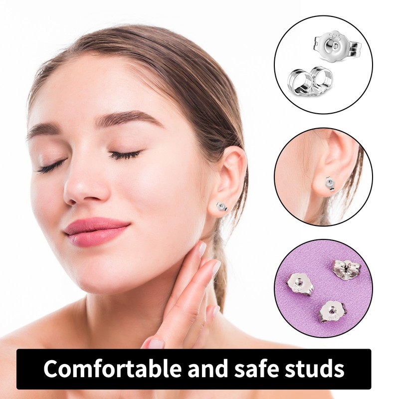 Grevosea 16 PCS/8 Pairs Sterling Silver Earring Backs, Earring Backs