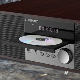 LONPOO Stereo System Systems with CD Player, 40W CD Players for Home, Bluetooth, USB Playback, FM Radio, Aux-Input, Earphone Port
