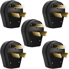 (5Pack) 30Amp 3-Prong Dryer Plug Nema 10-30P Plug 30 Amp 125/250 Volt Angle Plug, 3 Pole 3 Wire Grounding Straight Blade Plug for Dyer and Ranges