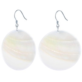 CPSLOVE Women's Round Shell Earrings 925 Sterling Silver Elegant White Round Earrings for Girls Creative Fashion Jewellery, Sterling Silver, Shell