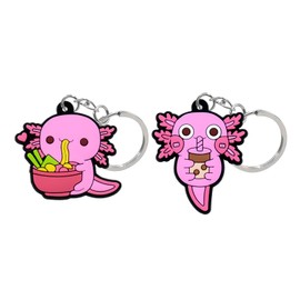 POYAMUSE Adorable Silicone Axolotl Keychain Set - Noodle Lover and Bubble Tea Drinker-2pcs