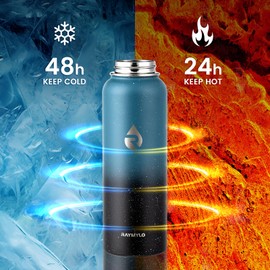 RAYMYLO 40oz Insulated Water Bottle, Triple Wall Vacuum Stainless Steel Water Bottles - Keeps Cold 48H, Reusable Metal water flask Jug for Gym, Sports, Camping, Hiking,Travel, Midnight Blue Speckle
