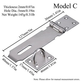 2 Pcs Door Padlock Hasp, 5 inch Stainless Steel Hasp and Staple Shed Lock Latch, Security Door Padlock Latch for Cabinet Pet Cage Crate