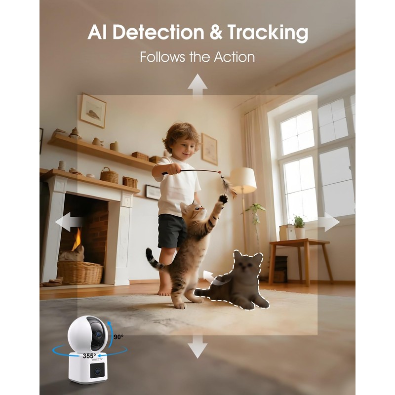 ARCCTV 2-Pack Dual Lens Indoor Security Camera, 2.5K WiFi 6