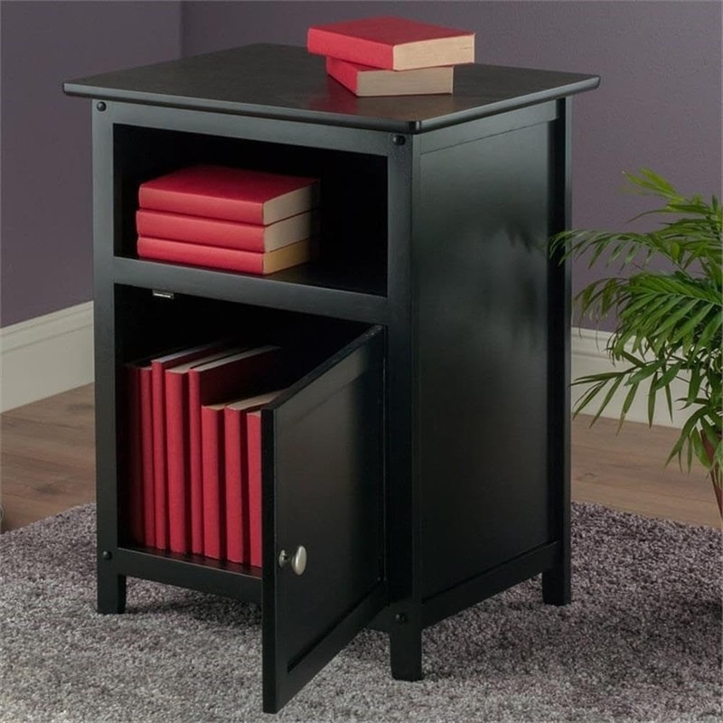 Pemberly Row Transitional Solid Wood End Table with Cabinet in