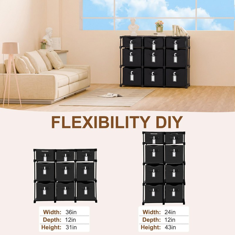 Fiwochic 9 Cube Storage Organizer Shelf with Storage Bins and