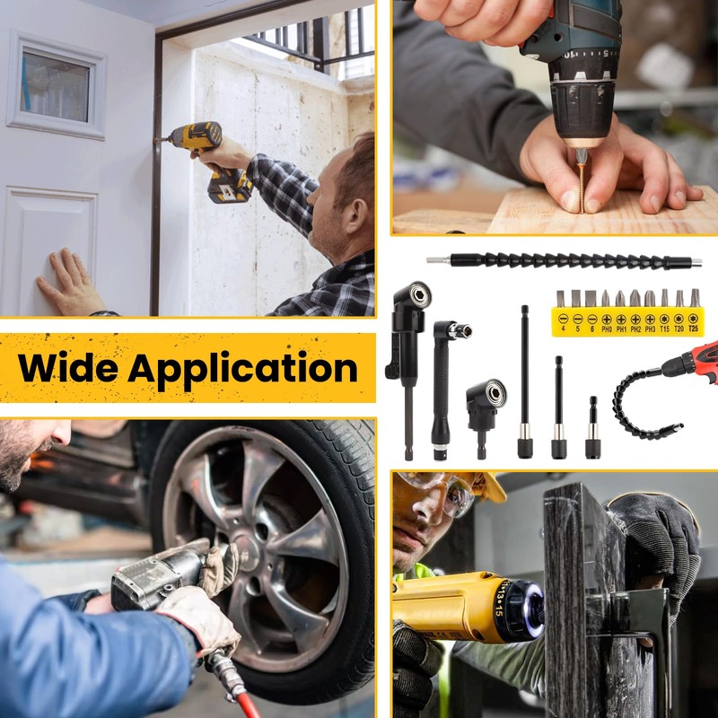 17-Piece Angle Screwdriver Attachment, 105° Angle Attachment for Cordless Screwdriver,