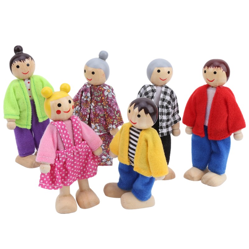 Family Doll Figures Pine Miniature People Toy Set Ornament Educational