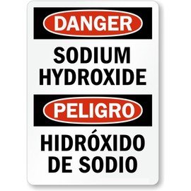 Bilingual Sodium Hydroxide 12"x18" Aluminum Weatherproof Sign b00212b