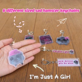 LUTQ 6-Pack Cute Sad Hamster Meme Keychain, Acrylic Keychains Funny Sad Hamster Meme Design Cute Kawaii Keychain Collection