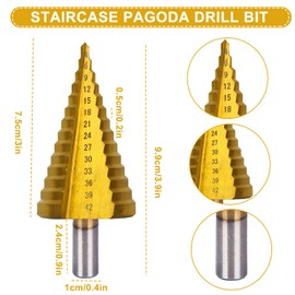 Step Drill, Taper Drill, Metal Drill, Step Drill Set, Step Drill Wood, 4-42 mm, HSS Taper Hole Drill, Spiral Groove Peeling Drill Bit for Wood, Plastic, Metal
