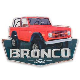 Ford Bronco Embossed Metal Sign - Large Red Ford Bronco Wall Decor for Garage or Man Cave