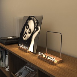 KORRTFID Now Playing Vinyl Record Stand, Light Up Vinyl Record Display Stand, Holder for Album Display Storage, Warm White Light with Fingerprint-Proof Acrylic Letters (Silver letters)