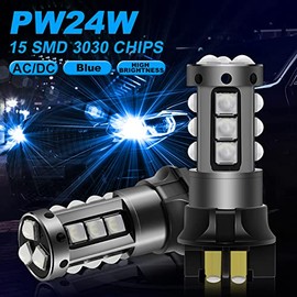 HONLEEX PW24W LED Bulb White,AC/DC 9-30V 1200LM PWY24W 12181NA 12174 12182 LED DRL Daytime Running Parking Light Turn Signal Light for Cars.2-Pack. (Blue)