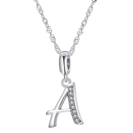 Globalwin Jewellery - Collar con colgante de plata de ley 925 de la A a la Z, circonita cúbica transparente de 26 letras, para pulseras, collares de joyería DIY, Plata esterlina, circonita