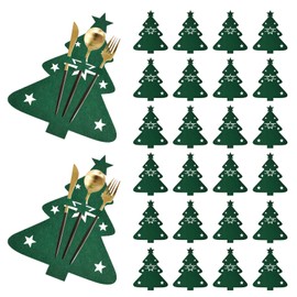 MOROBOR Christmas Cutlery Holder, 24pcs Christmas Silverware Holder Green Christmas Cutlery Bag Xmas Utensil Holder Cutlery Wraps Bag Christmas Party Dinner Table Supplies