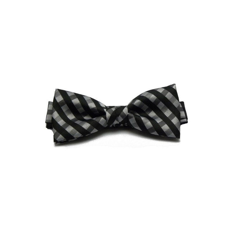 [8] Striped Bow Tie with Polka Dots, I / Black