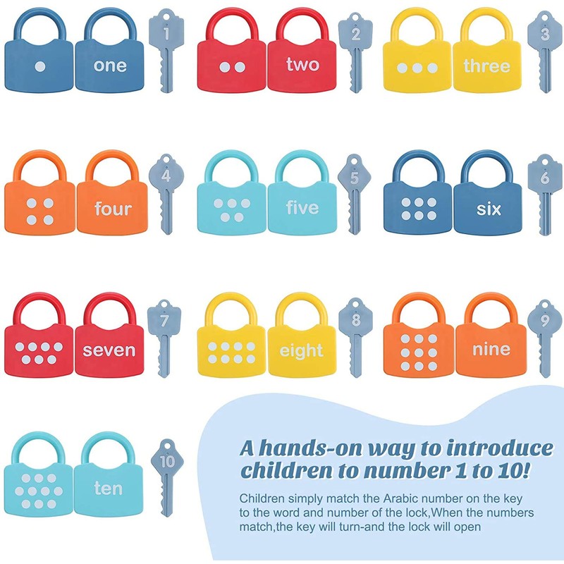 Kids Learning Locks with Keys, 123 Dots Numbers Matching and