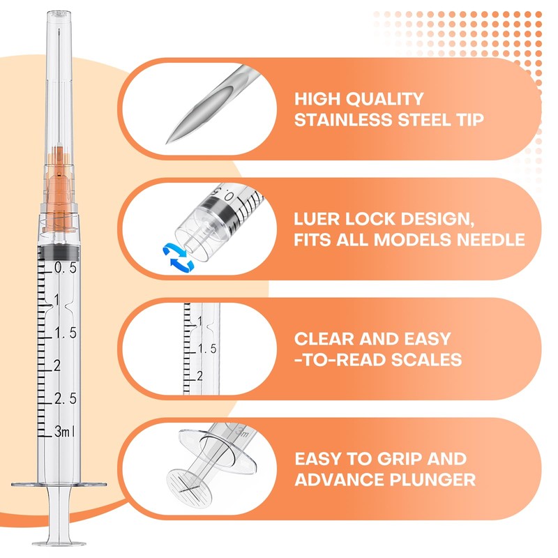 25Pcs 3ml Syringes with 25 Gauge 1 Inch Needle, Luer