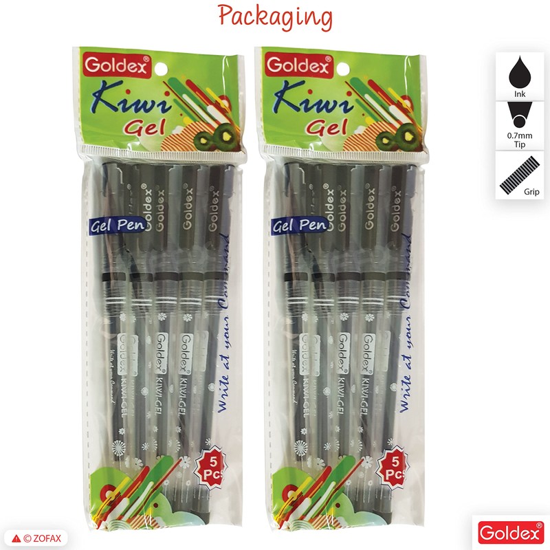GOLDEX Kiwi BLACK 10 x 0.7mm Tip Soft Gel Pens