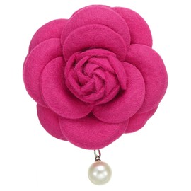 PATIKIL Camellia Flower Brooches, Vintage Fabric Flower Brooches Artificial Pearl Elegant Floral Pins for Women Hat Dress Shirt Tie Corsage, Plum Red