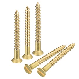 sourcing map Brass Wood Screws, 40Pcs M2.5 x 25mm Slotted Drive Flat Head Self Tapping Screw Countersunk for Woodworking Furniture
