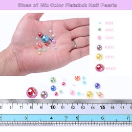 Flatback Pearls for Crafts, 50g Lt.Green AB Half Pearls for Crafts, Mixed Size 3/4/5/6/8/10mm Flatback Half Round Pearls Beads for Craft Tumbler Shoes Clothes Cup Projects Nail Face Art