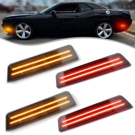 ZDEERAOTO Red LED Front & Rear Fender Side Marker Lights Kit for Dodge Challenger 2008-2014 for Dodge Charger 2011-14,Smoked Lens Bumper Sidemarker Lamps,4pcs
