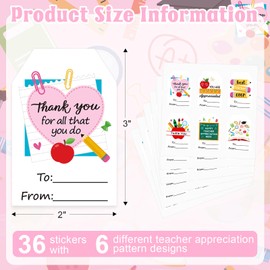 COCHIE Teacher Appreciation Stickers, 36Pcs Thank You Teacher Labels Stickers, Self-Adhesive Teachers Day Name Tags for Envelope Seals Gifts Cards Wrap Presents Boxes Decorations (Classic)