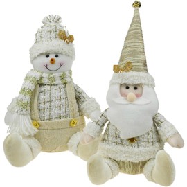 DearSun Set of 2, 11" H Sitting Christmas Figures Soft Stuffed Santa and Snowman, Tabletop Decor for Xmas Holiday Party Décor (Style B)